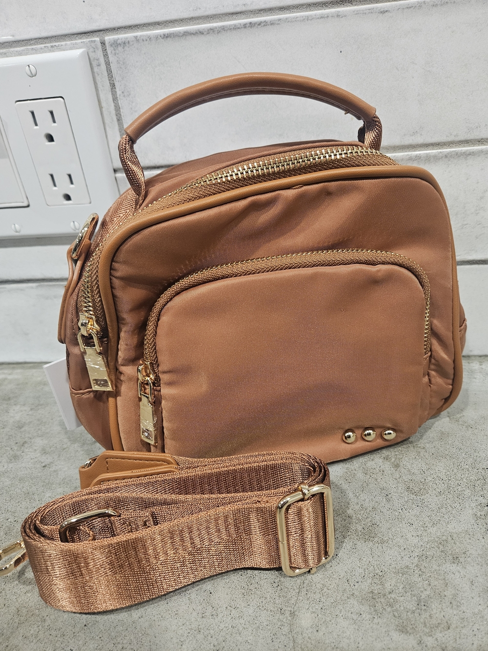 Everyday Compact Crossbody Bag in Brown with Gold Hardware